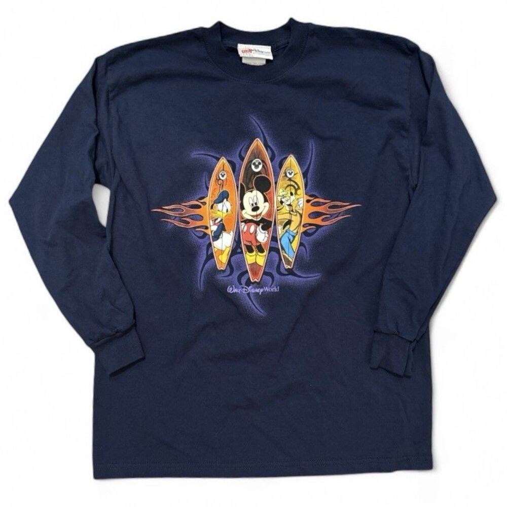 Vintage Disney Shirt Long Sleeve T-shirt Youth L Mickey Donald Goofy Y2K 90s